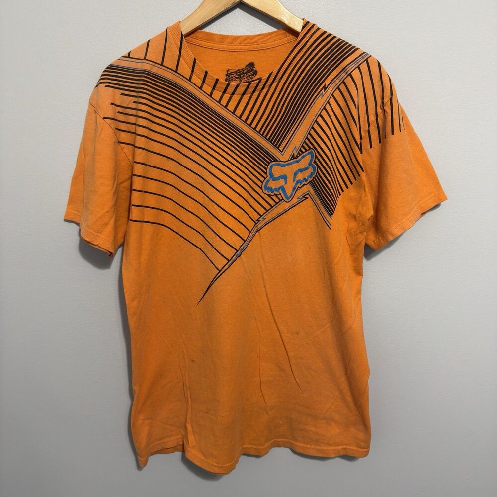 Vintage Fox Racing Shirt Mens Large Orange Tee Motocross Racing Dirt Bike Y2K